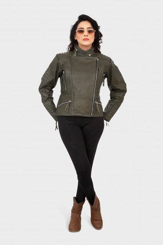 HAARLEM Women KUZE 11104 Leather Jacket Olive Green HAARLEM Women KUZE 11104 Leather Jacket Olive Green