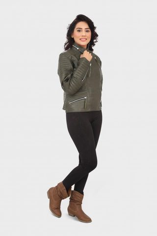 HAARLEM Women KUZE 11104 Leather Jacket Olive Green HAARLEM Women KUZE 11104 Leather Jacket Olive Green