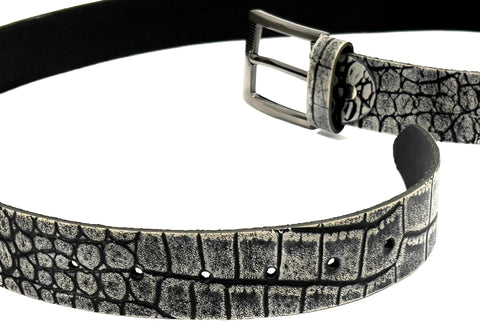 HAARLEM Men KUZE 16570 Leather Belt Croc Textured Black & White