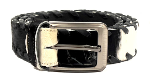 HAARLEM Men KUZE 16550 Leather Belt Black  & White