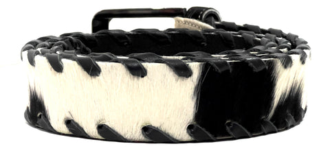 HAARLEM Men KUZE 16550 Leather Belt Black  & White